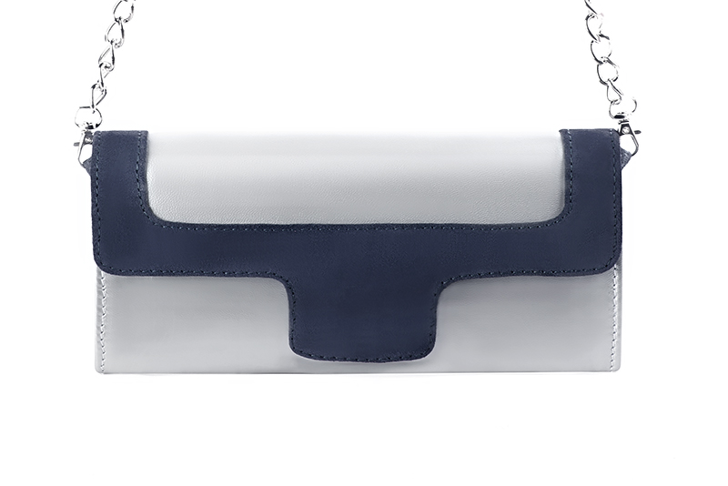 Light silver and navy blue women's dress clutch, for weddings, ceremonies, cocktails and parties. Profile view - Florence KOOIJMAN